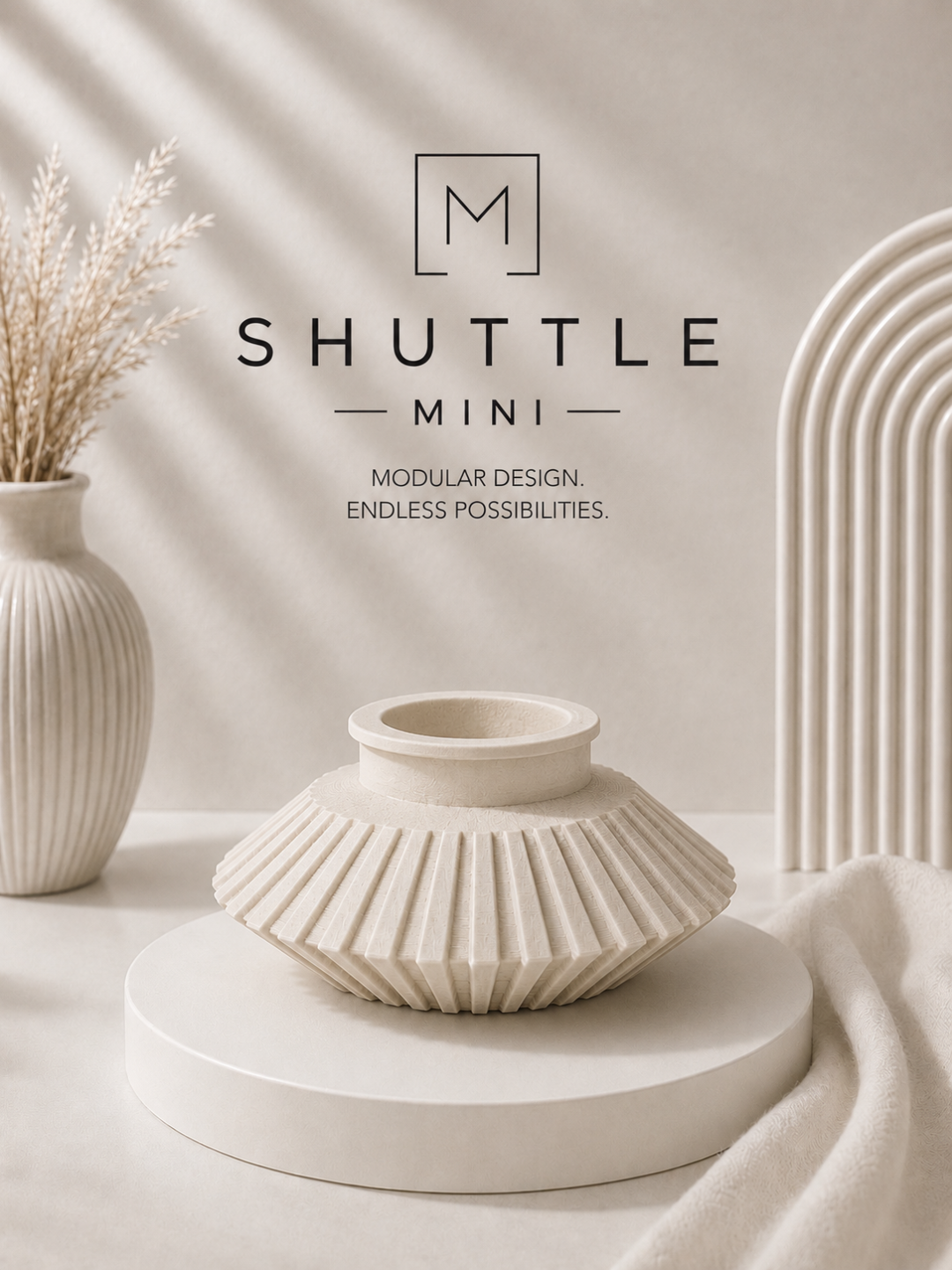 Shuttle connector uit de Lumi Mod-collectie – brede schijfvormige vorm met uitwaaierende ribstructuur