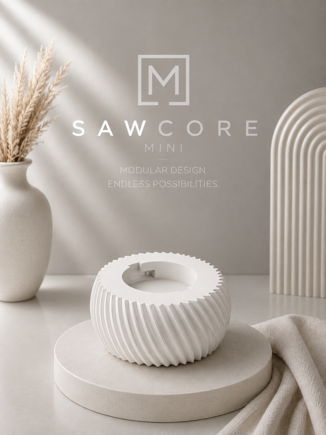 SawCore connector uit de Lumi Mod-collectie – cilindrische vorm met gekartelde ribstructuur