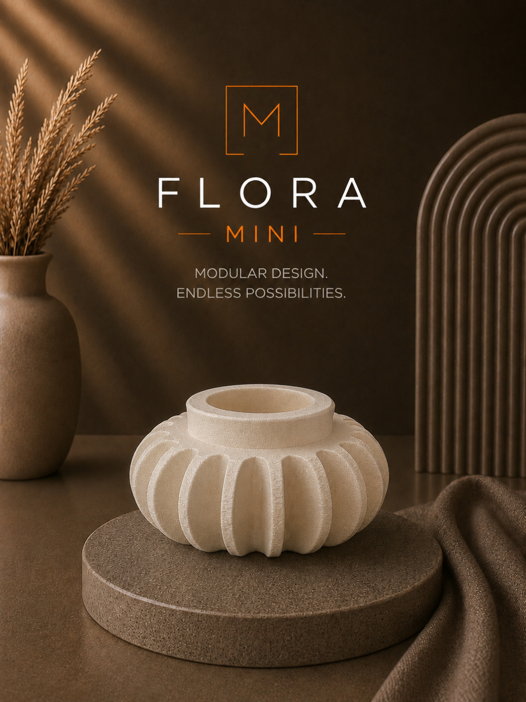 Flora connector uit de Lumi Mod-collectie – ronde gedrongen vorm met zachte bolle ribben