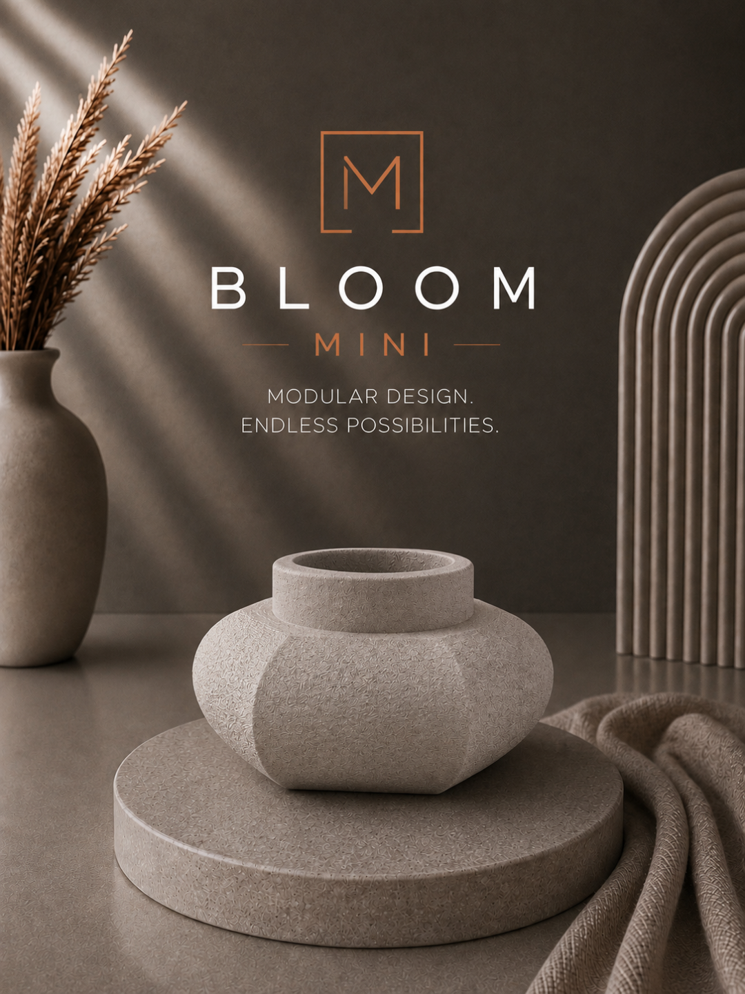 Bloom connector uit de Lumi Mod-collectie – brede gedrongen vorm met zacht afgeronde veelhoekige vlakken