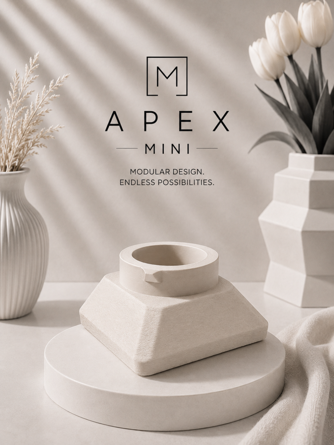 Apex connector uit de Lumi Mod-collectie – vierkante taps toelopende piramidevorm met scherpe rechte vlakken