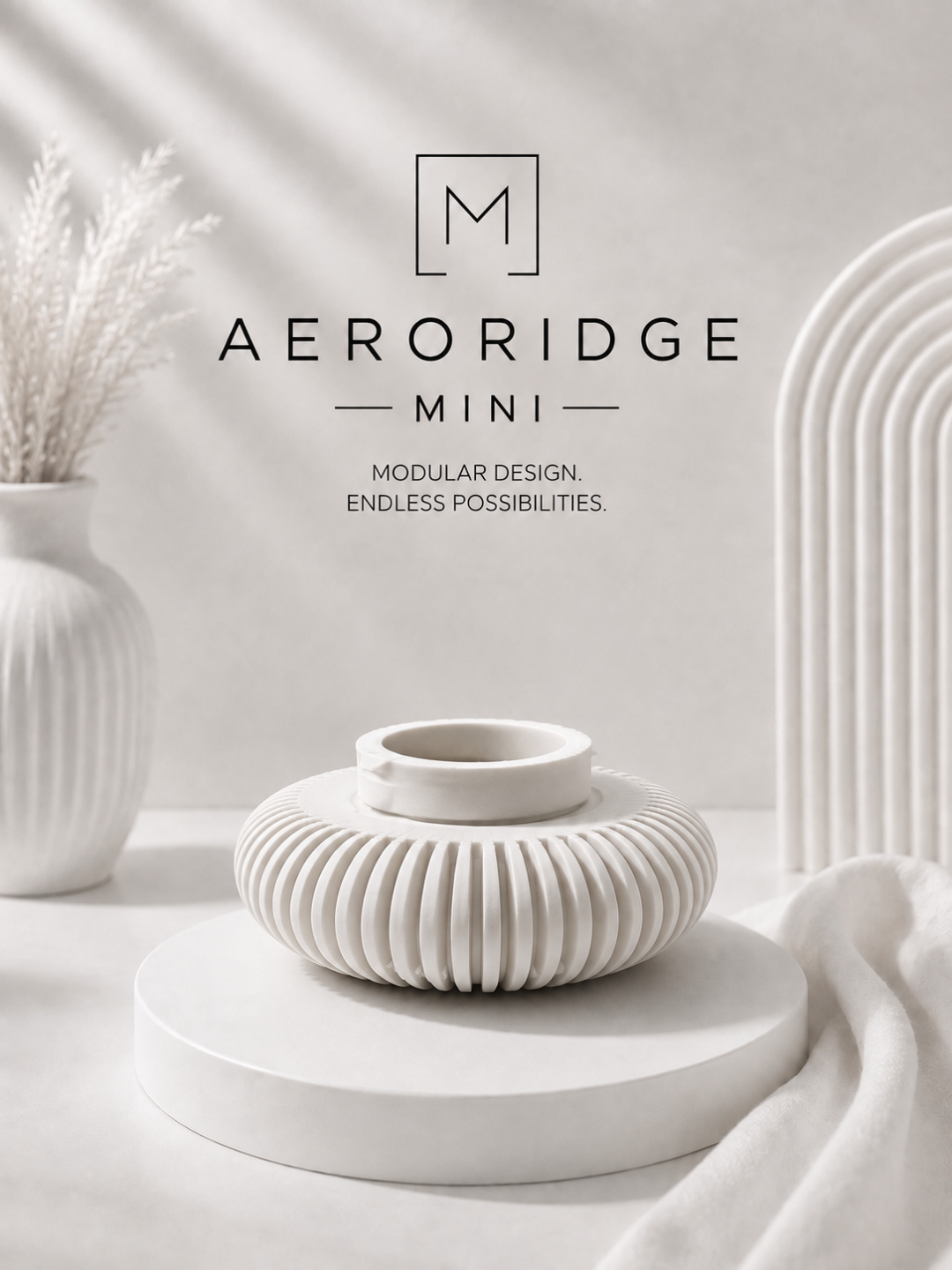 Aeroridge connector uit de Lumi Mod-collectie – brede donutvormige schijf met strakke verticale ribben