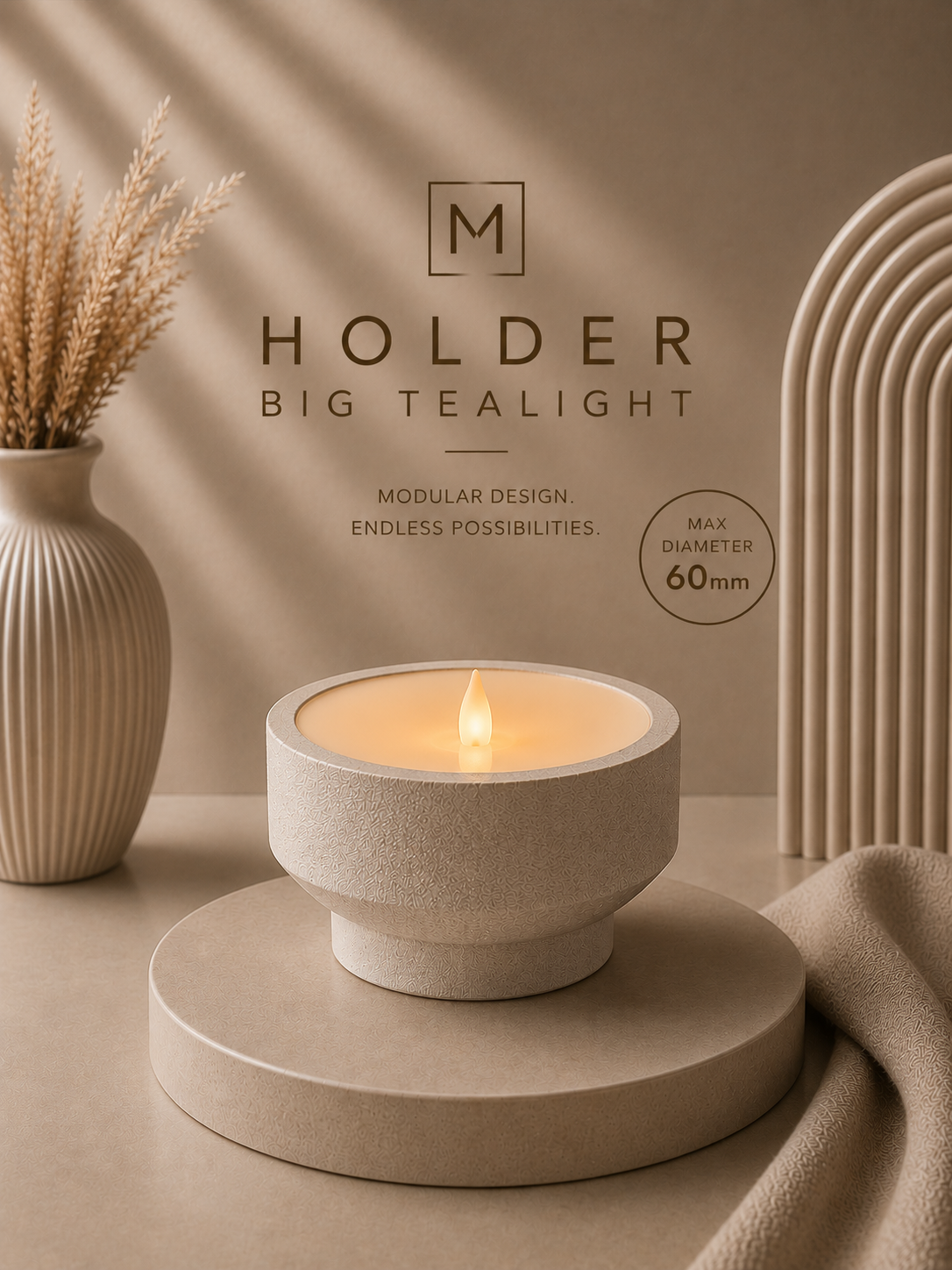 Lumi Mod kaarsenhouder Big Tealight – max. 60 mm diameter, geschikt voor grote LED-kaars